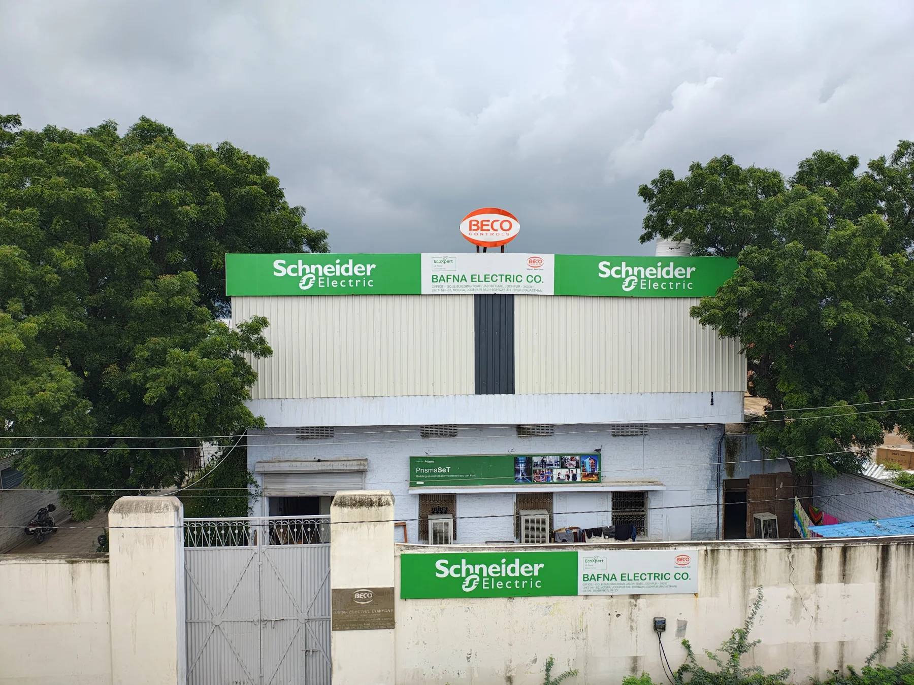 Bafna Electric Company facility frontage with Schneider Electric signage